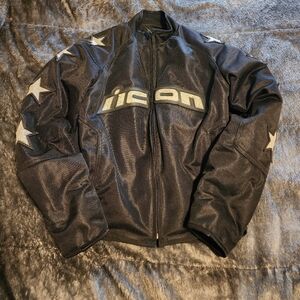 ICON Hooligan 54 Womens Moto Jacket Padded Lined with Silver Stars